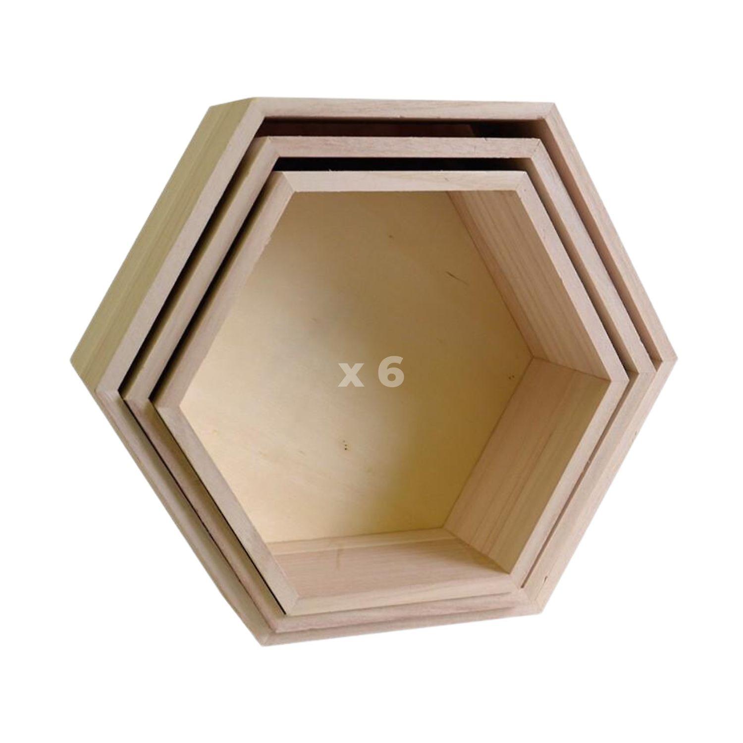 6 blocks of 3 wooden hexagon shelves 24-30 cm
