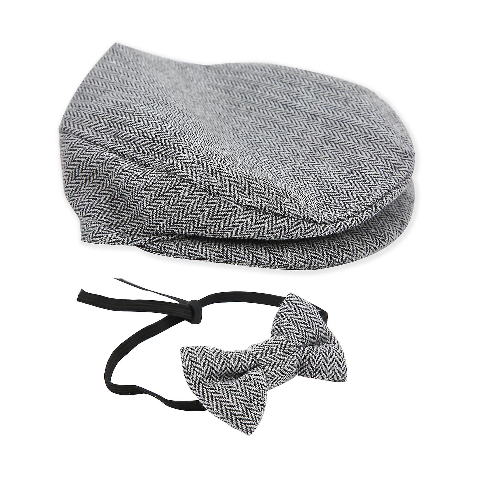 Casquette plate, chapeau de gentleman, nœud papillon, accessoire de photographie pour nouveau-né (chapeau de gentleman noir et blanc, nœud papillon)