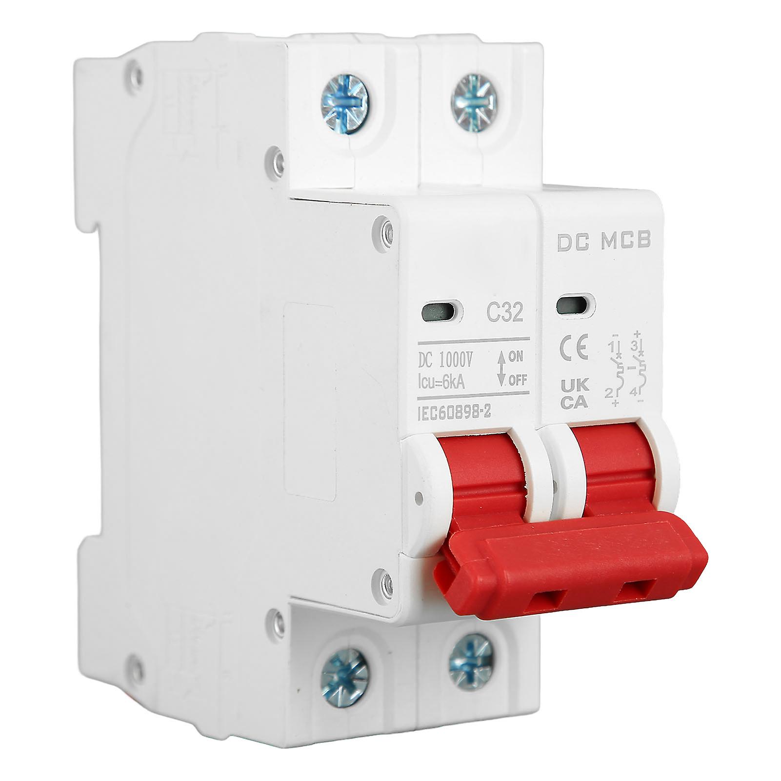 Fictory DC Circuit Isolator Fictory DC Miniature Circuit Breaker 2P 32A, DIN Rail Mount, DC1000V, 6000A Segmented Capacity, Solar PV System