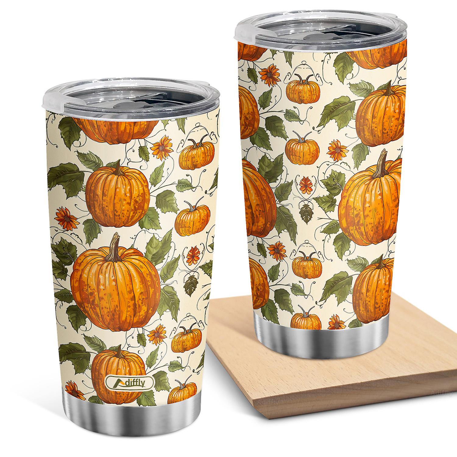 Oasisdream 20oz gresskar print design vannglass rustfritt stål kaffekopp med lokk