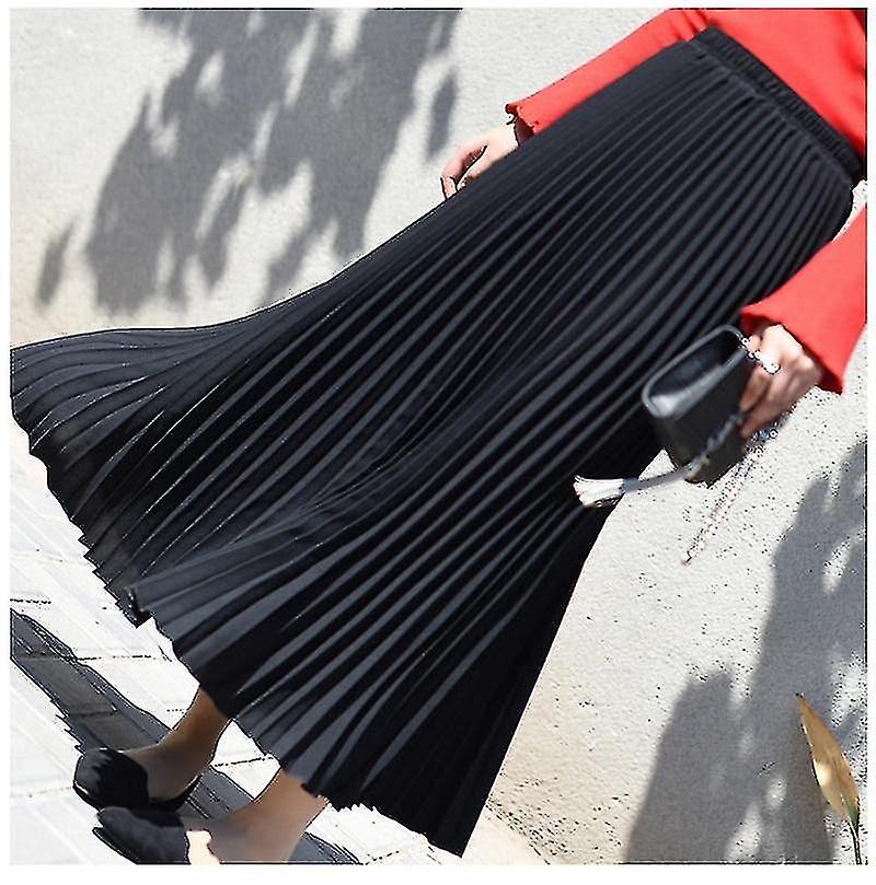 المرأة خمر مطوي ميدي تنورة، ارتفاع الخصر التنانير-YKY416