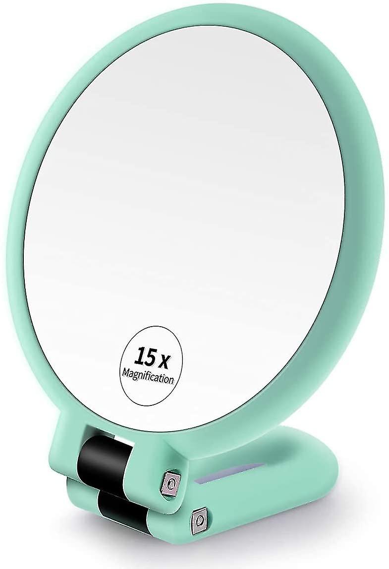 1x 15x Magnifying Hand Held Mirrordouble Side Folding Hand Mirror compatible with Women With Adjustable Handle Green