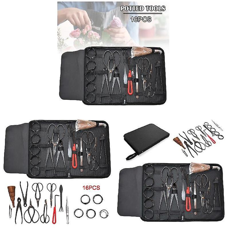 16Pcs Ensemble d’outils de bonsaï de jardin Kit en acier au carbone Cutter Ciseaux avec étui en nylon