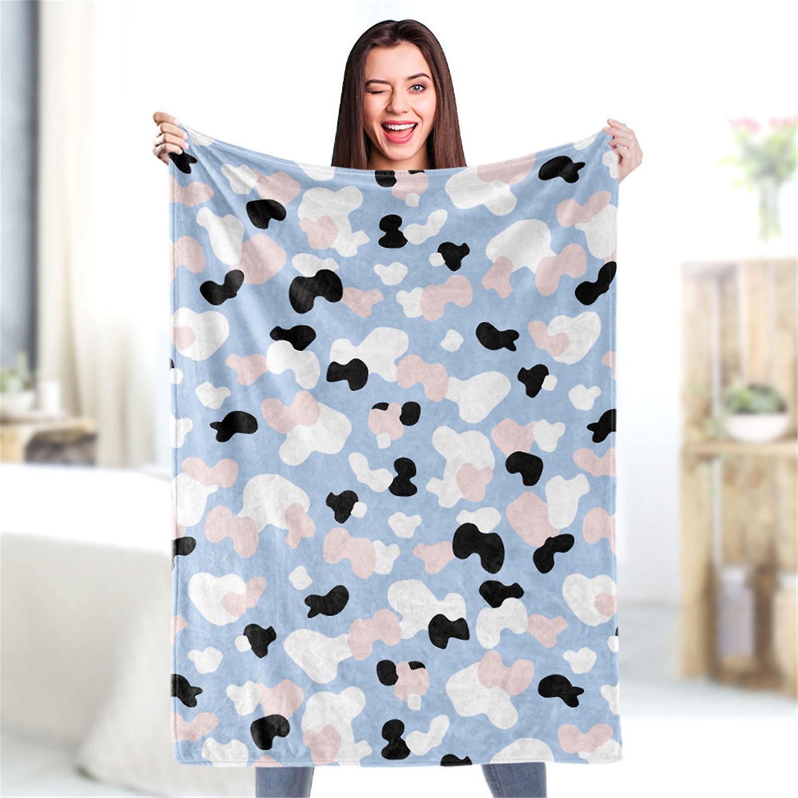 Plush Blanket Machine Washable Cow Pattern Soft Comfortable Skin Friendly Breathable Four Season Blanket 100x120cm