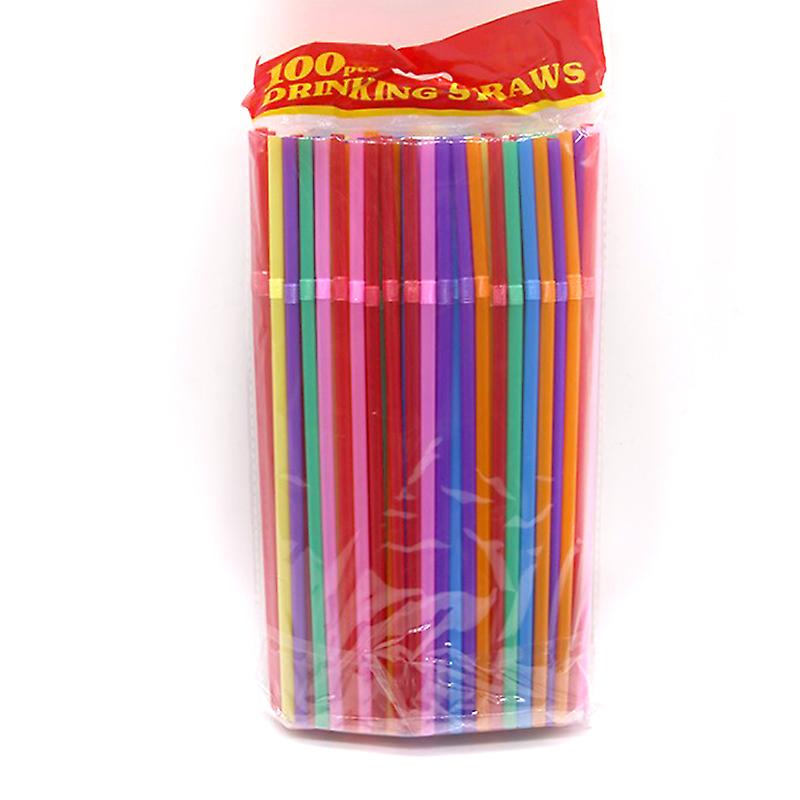 100pcs Disposable Straws Flexible Plastic Bendable Rainbow Striped Printed