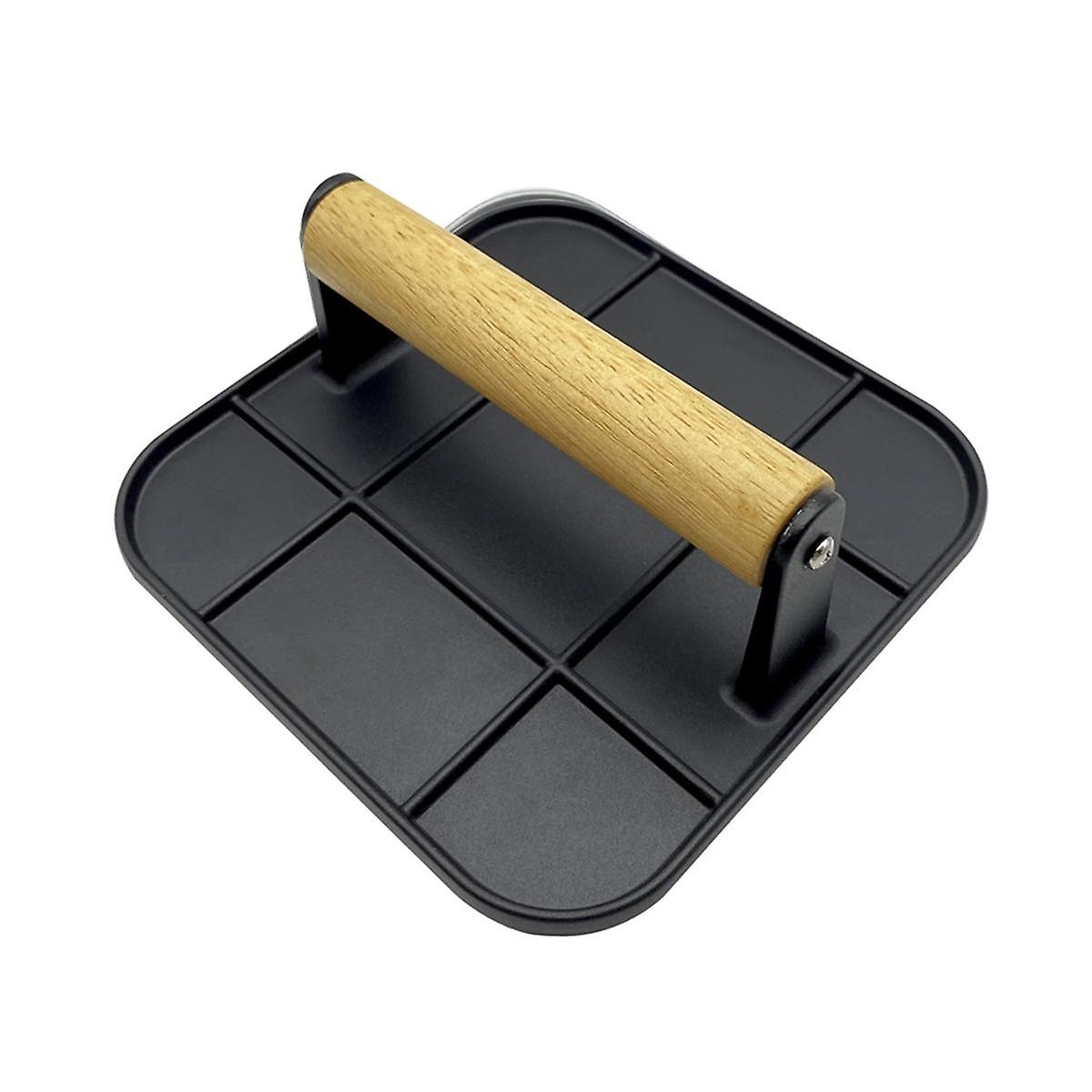 Meat Press with Wooden Handle 6in Square Burger Press Aluminum Hamburger Smasher Tool Use for Grill and Griddle Cooking