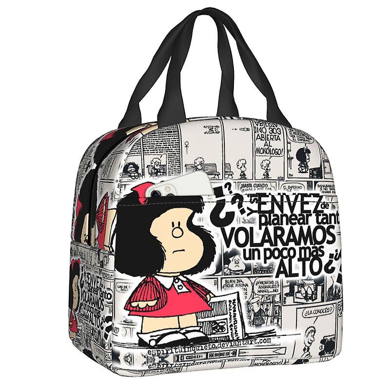 Mafalda 女性用断熱ランチバッグアルゼンチン漫画キノコミックポータブルクーラーサーマルフードランチボックスキッズスクールチルドレン