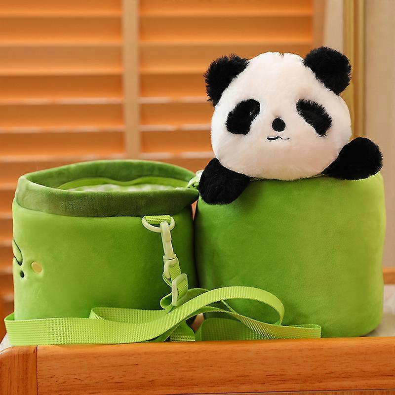 Fsw Cartoon Stuffed Soft Animal Panda 2 In 1 Plushie Doll Creative Gift Bamboo Tube Panda Backpack Plush Toy