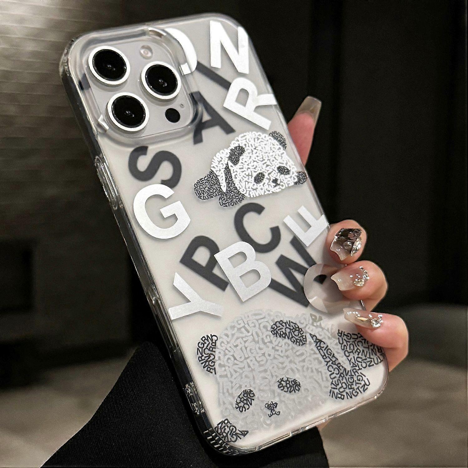 For iPhone 16 Pro Case IMD Panda PC+TPU Matte Texture Phone Cover - Black