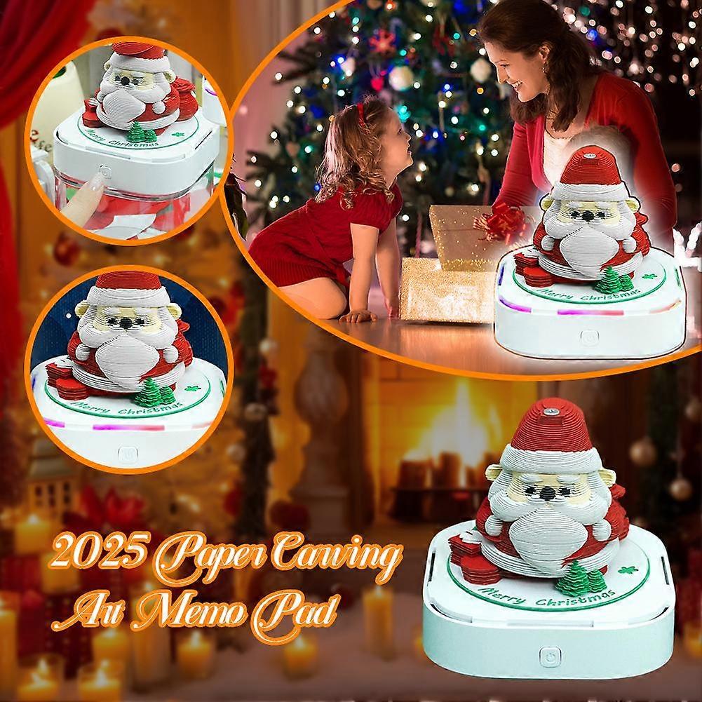 3D Julemandskalender Papirudskæring Kunst Memo Pads Skrivebordskalender med Lys