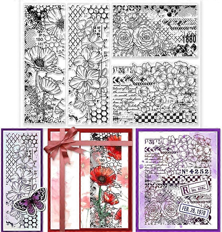 1Sheet Flower Background Silicone Clear Stamp Seals