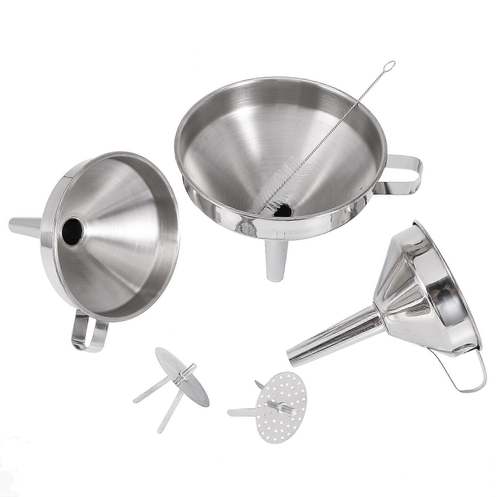 Stainless Steel Funnel Kitchen Set Funnels with 2 Removable Strainer Filter and 1 Pcs Cleaning Brus
