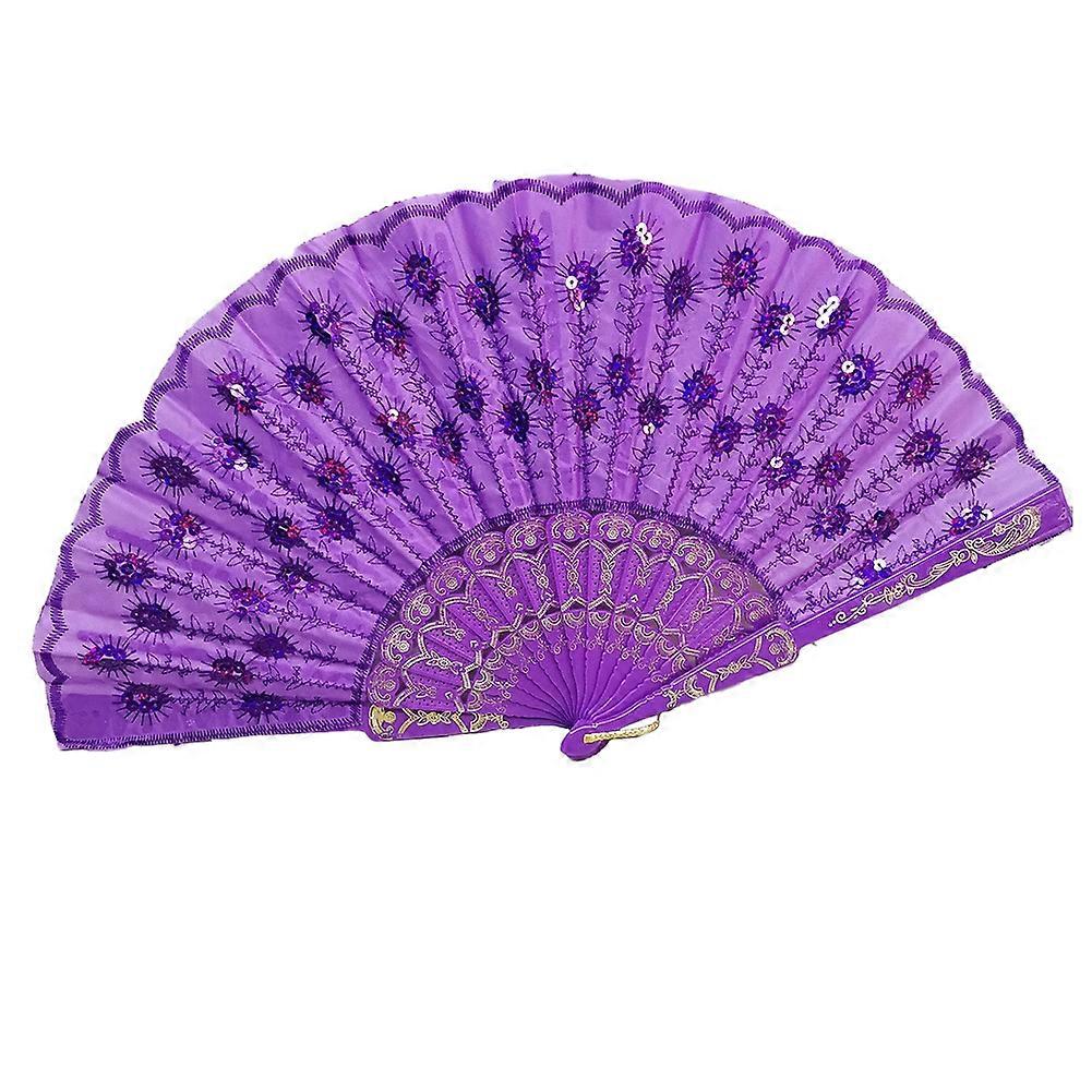 Chinese Style Folding Fan Embroidery Sequin Dance Hand Fan Red Pink Vintage Craft Fan Gift Ornaments Home Decorations