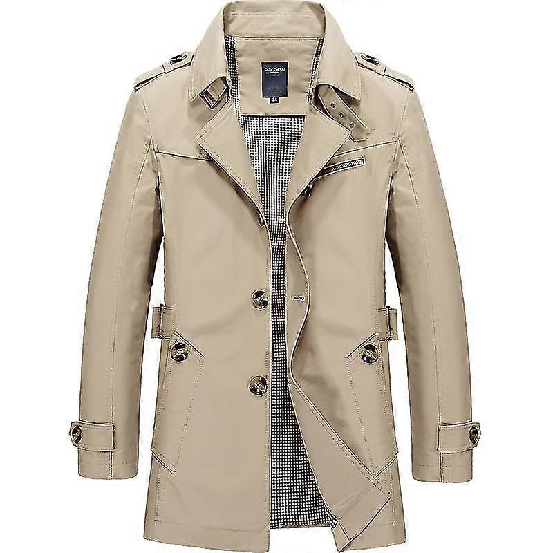Mens Single-breasted Solid Lapel Trench Coat