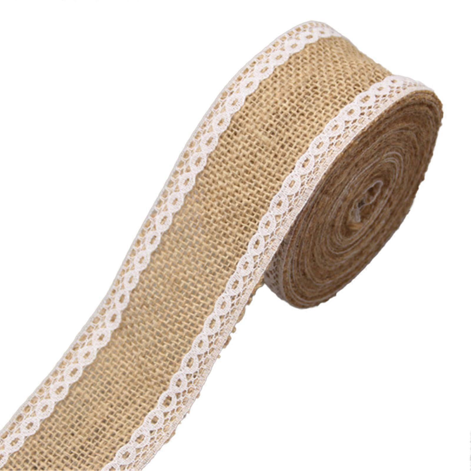 2m Natural Burlap Ribbon Roll 5cm Wide Non Elastic Vintage Lace Rolls