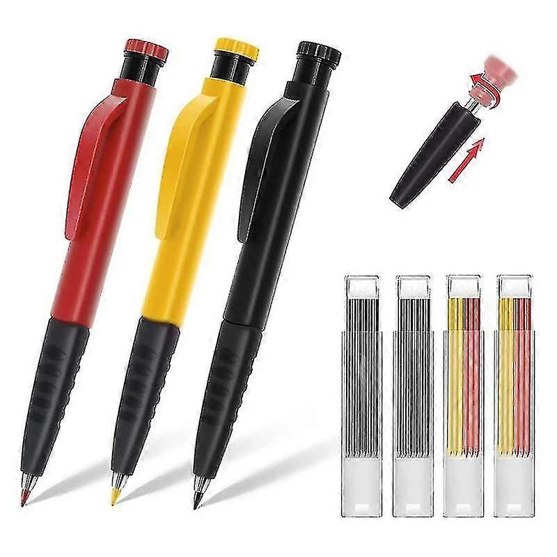 Solid Carpenter Pencils 3pcs Set , Carpenter Pencils,long Nosed Deep Hole Pencil Marker With Built