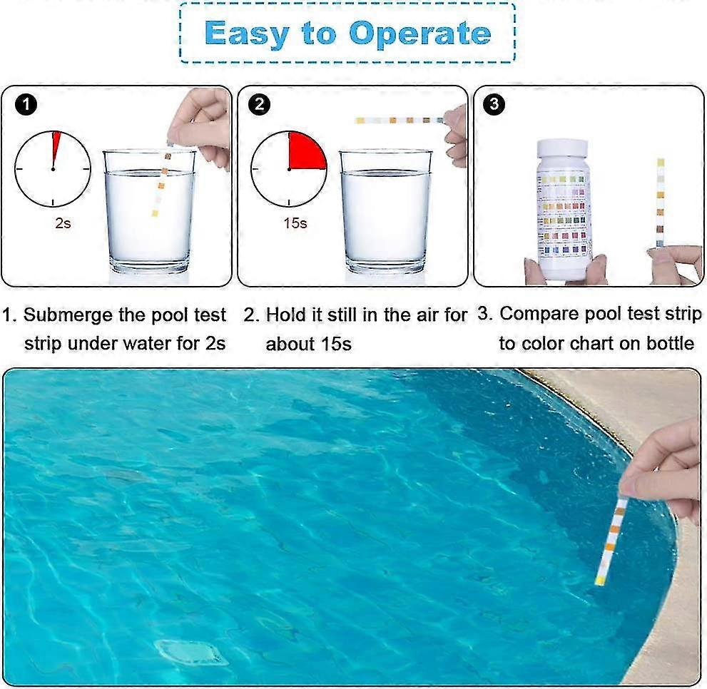 6 In 1 Ph Test Strips For Swimming Pool, Used To Detect Hot Spring Water Quality, Total Chlorine, Residual Chlorine / Bromine, Ph, Total Alkali, Hardn