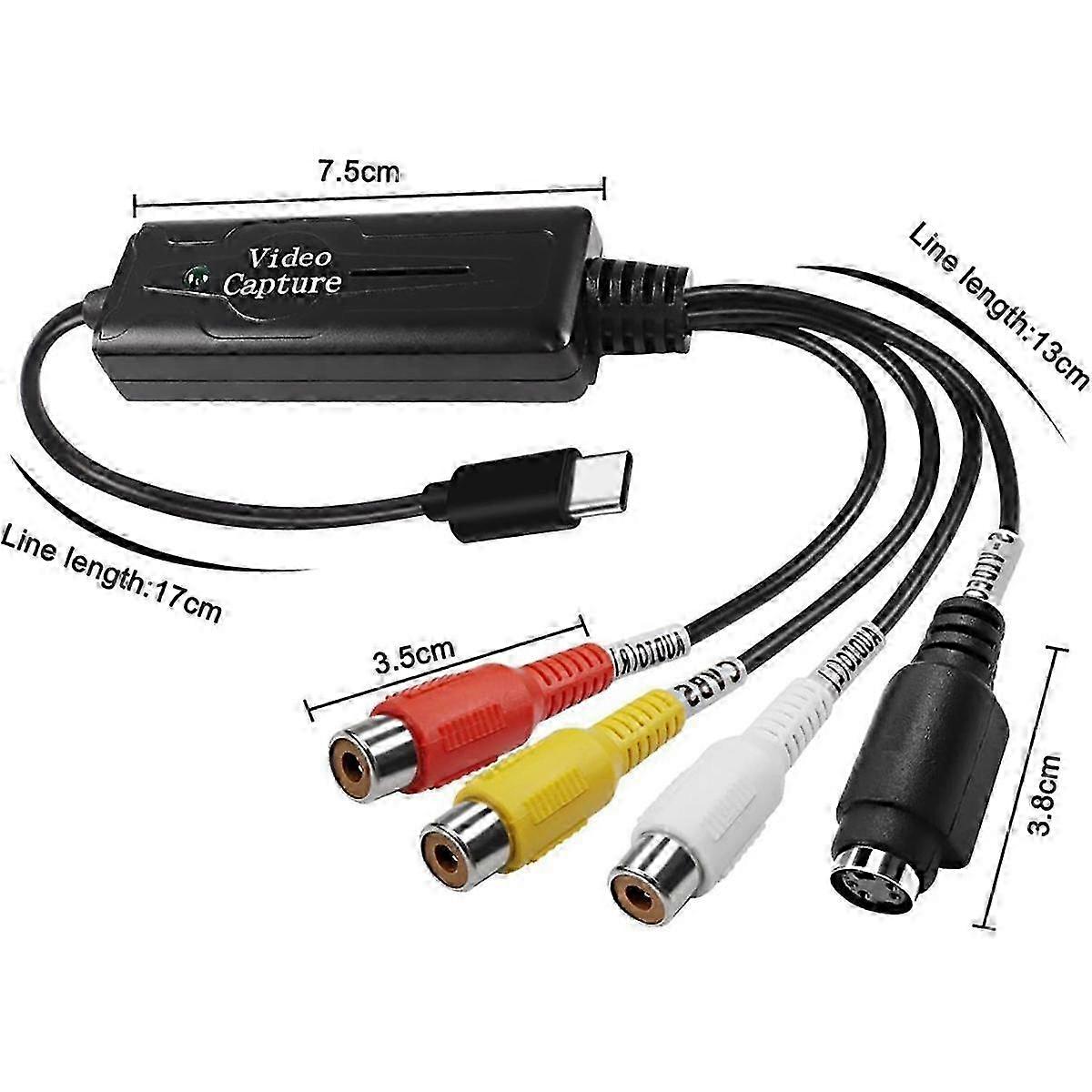 2X RCA AV zu USB C Konverter Video Capture Card Adapter 1 Kanal AV NTSC PAL Video S Video/Composi
