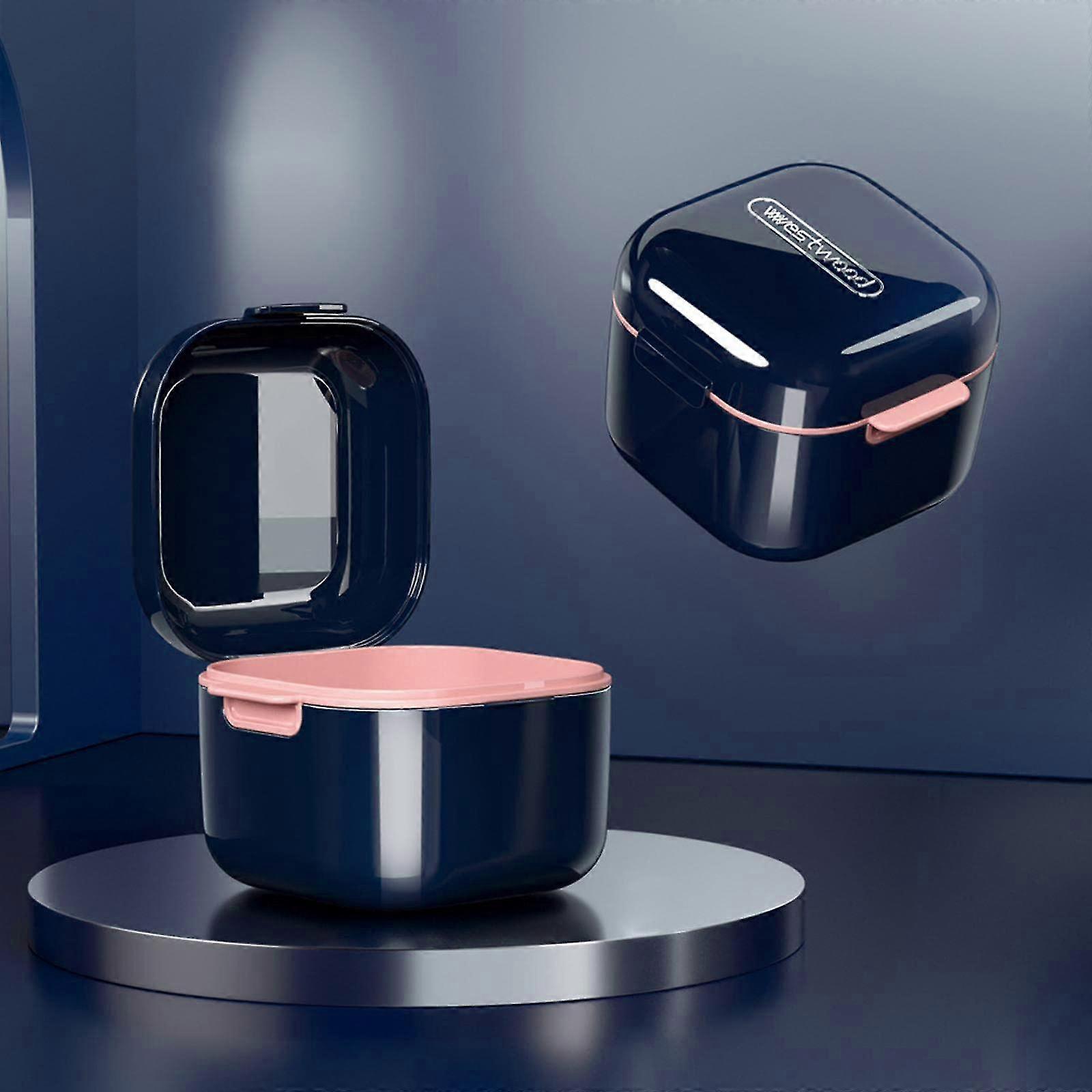 Denture Box With Strainer, Portable False Teeth Container, Hygienic Denture Container For Storage (blue)