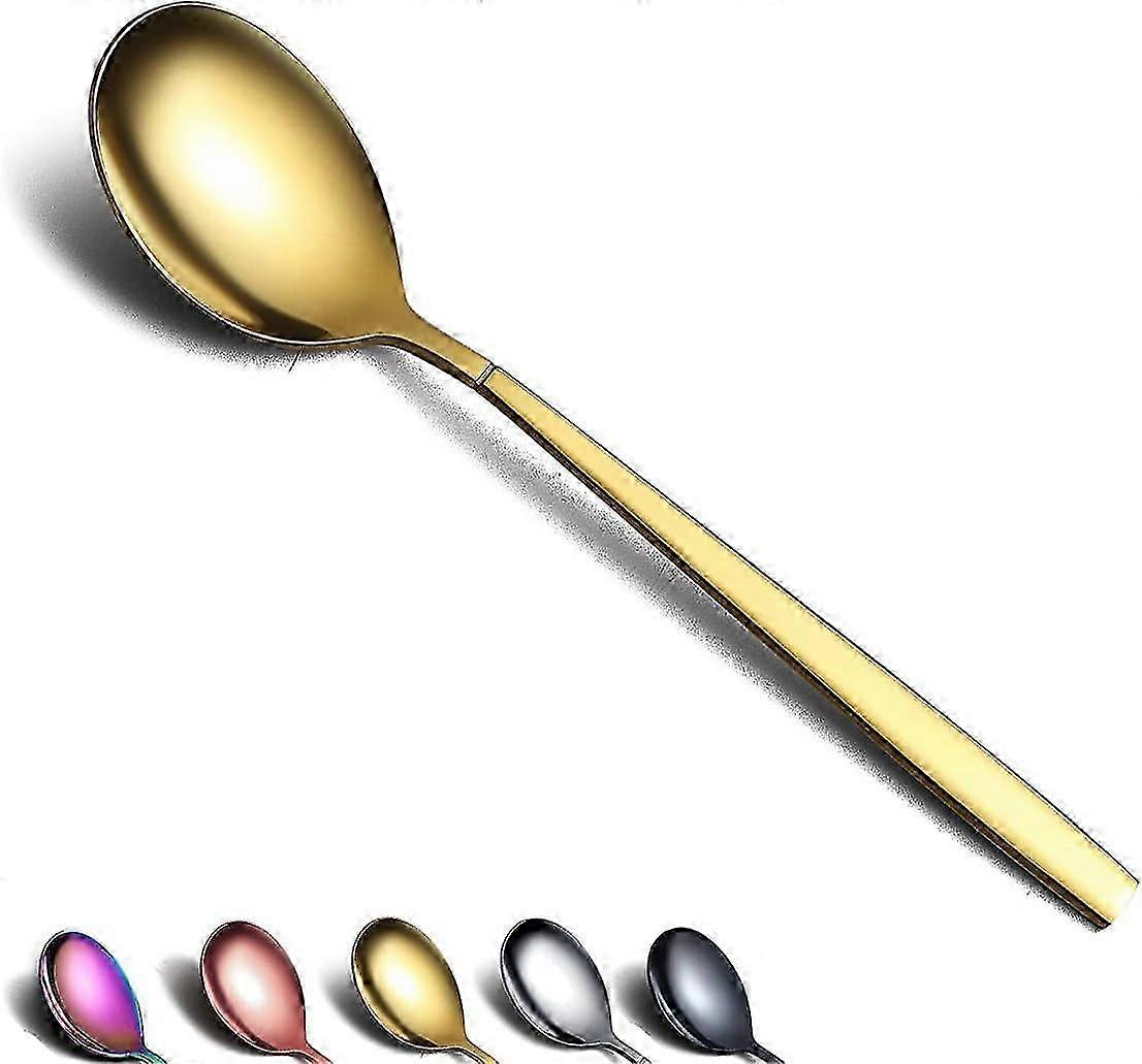 ملعقة حساء ذهبية من 6 ، ملعقة حساء من التيتانيوم المقاوم للصدأ مطلية بالذهب لامعة ، ملعقة حساء ذهبية مجموعة ملاعق طاولة