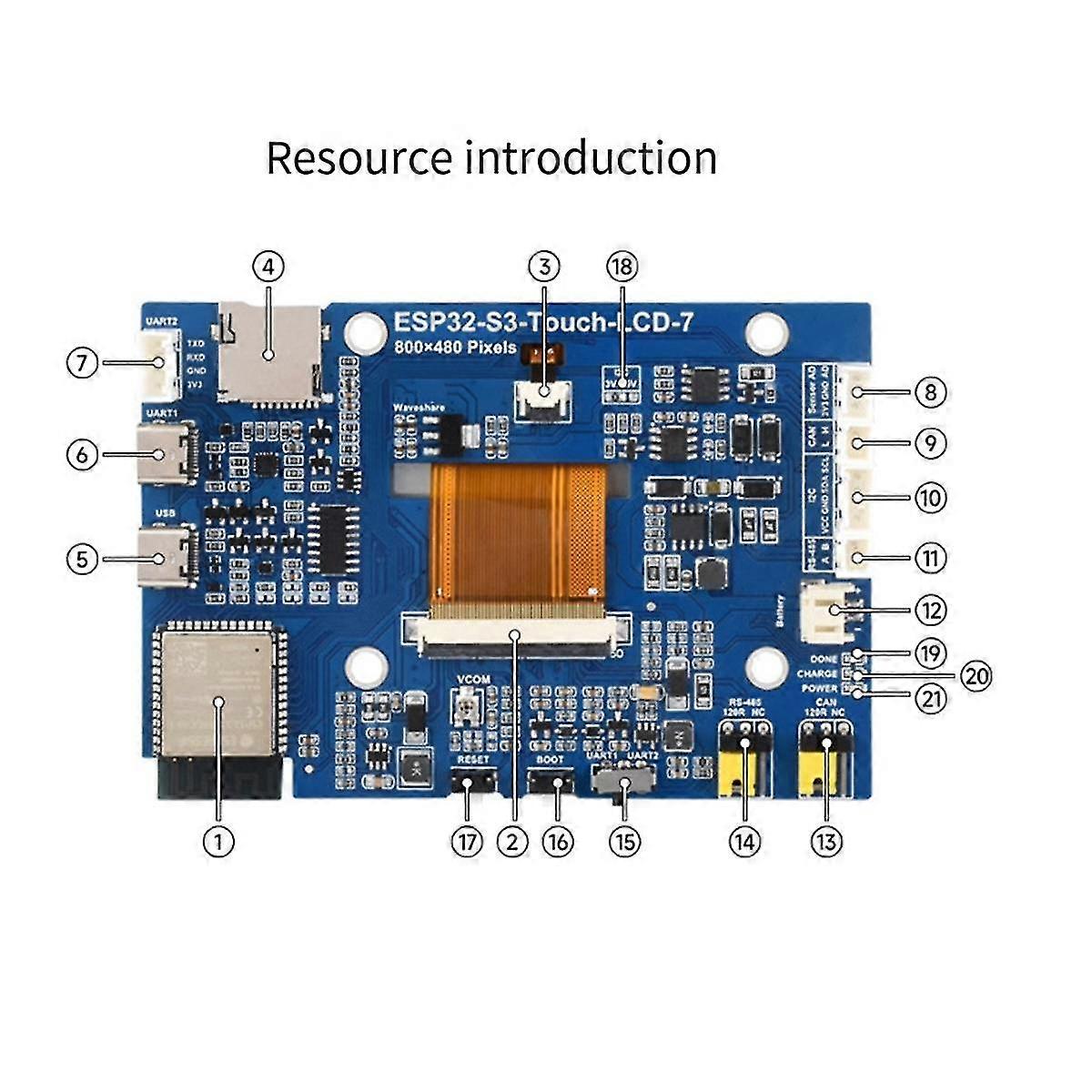 7 Inch Capacitive Touch Screen Esp32 S3 With Board Lvgl Programming Development Can Rs485 I2c Peripheral Interface