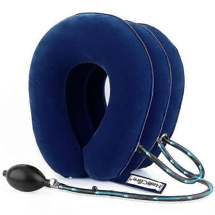 cervical traction device and adjustable inflatable neck expander for neck support, neck traction and cervical pain relief blue