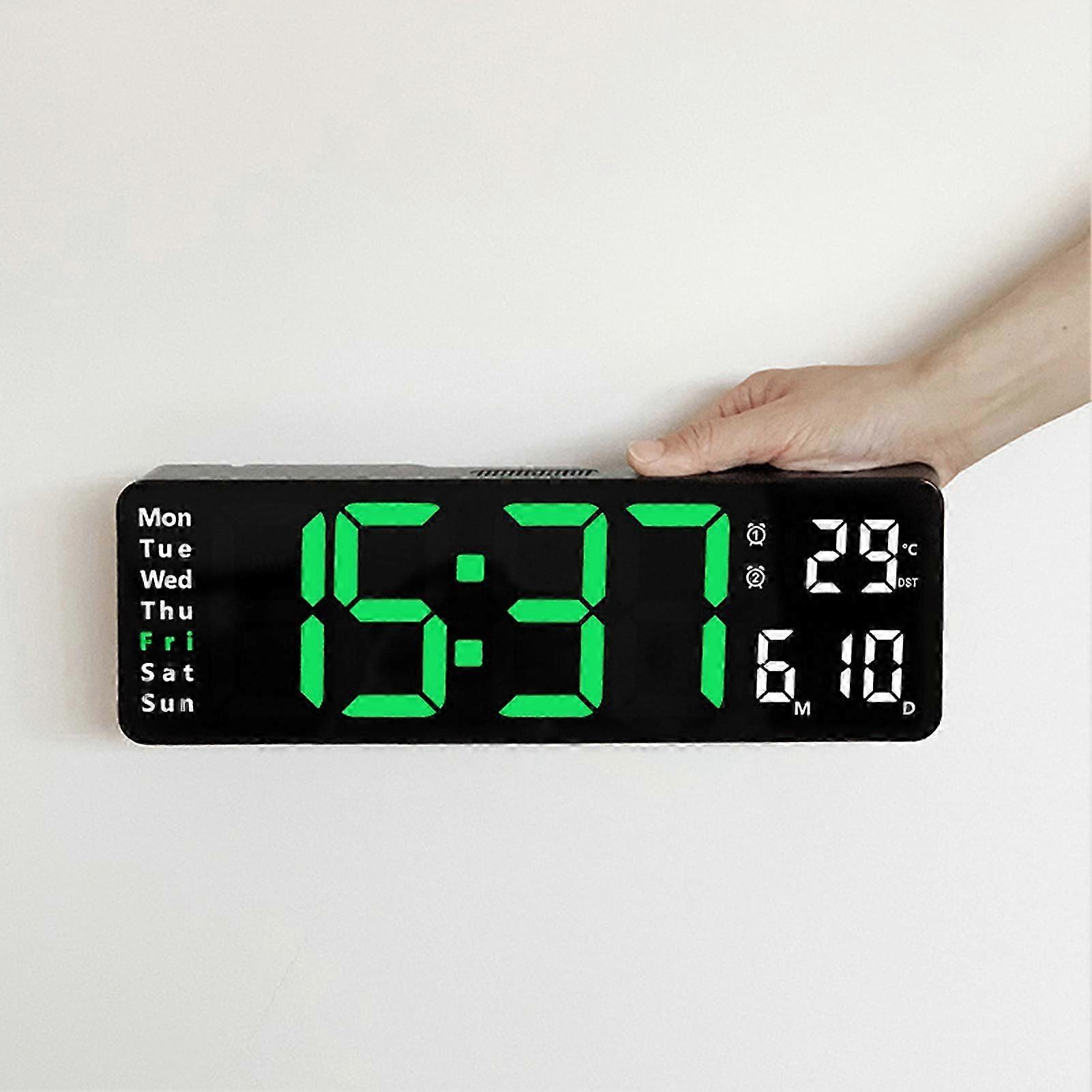 Wall-mounted Digital Wall Clock Remote Control Temp Date Week Display Clock for Living Room Bedroom Study Room