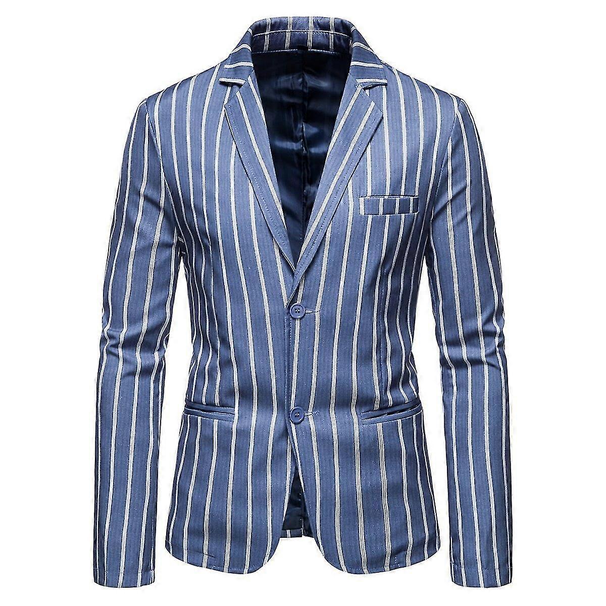 Allthemen Mens Casual Two Button Back Split Striped Slim Blazer