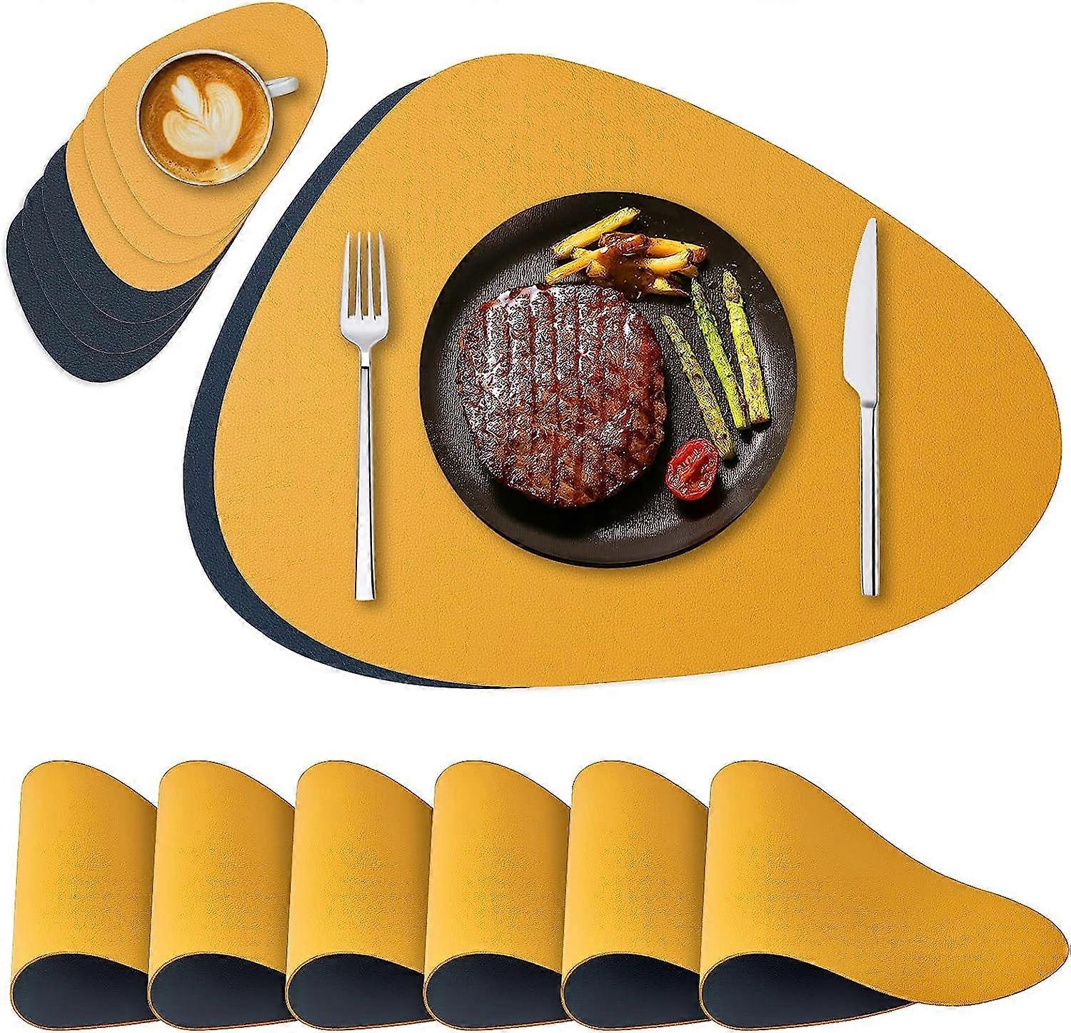 Ensemble de Sets de Table Cuir et Dessous de Verre de 6, Tapis RSitant  la Chaleur Facile  Nettoyer, Sets de Table AntidRapants et ImpermAbles  Double