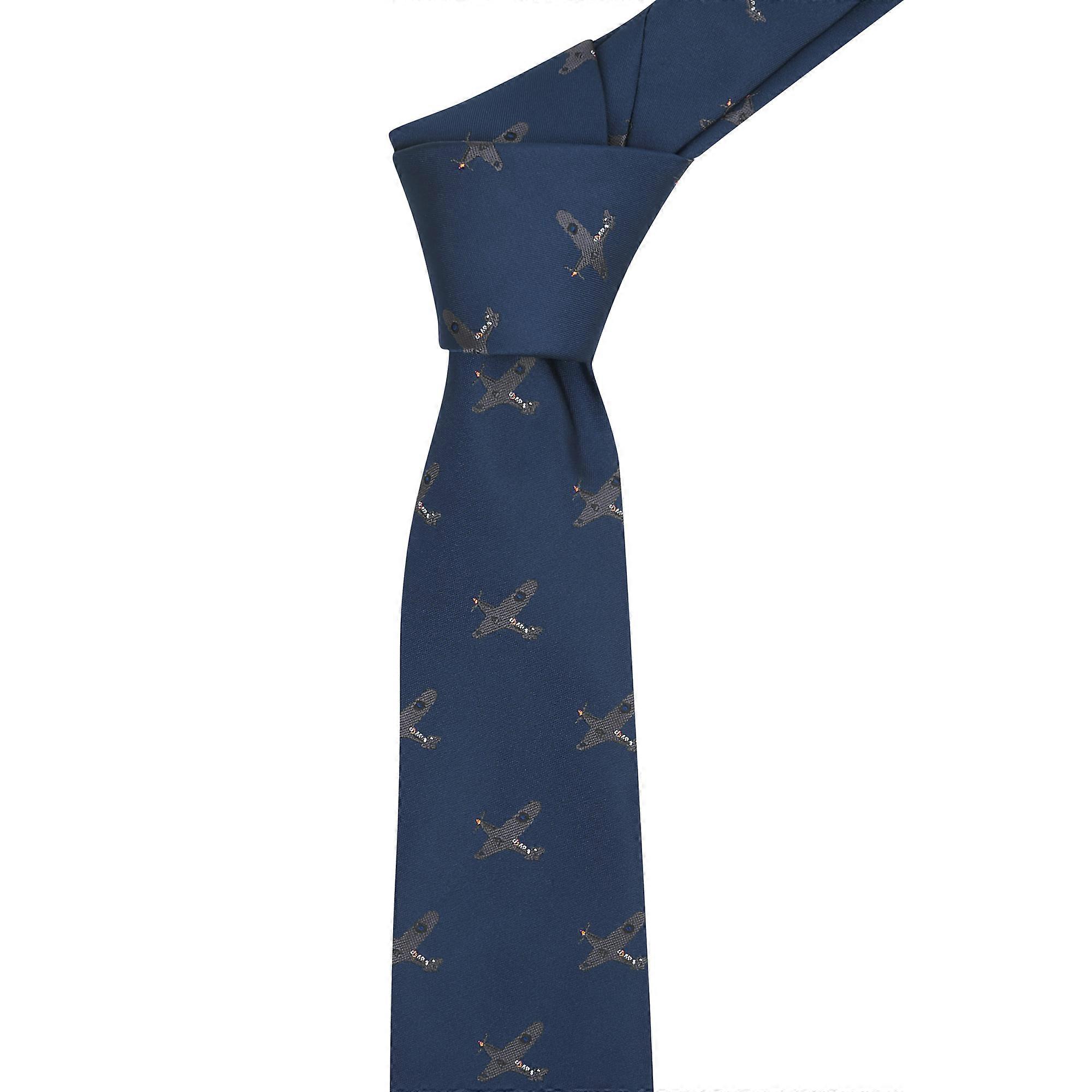 Navy Blue Hurricane Fighter Plane Embroidered Tie