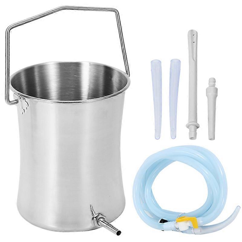 2L Health Stainless Steel Enema Bucket Suitable for Cleansing Reusable Constipation Cleaning Detoxification Cleansing Enema Set with 4 Nozzles