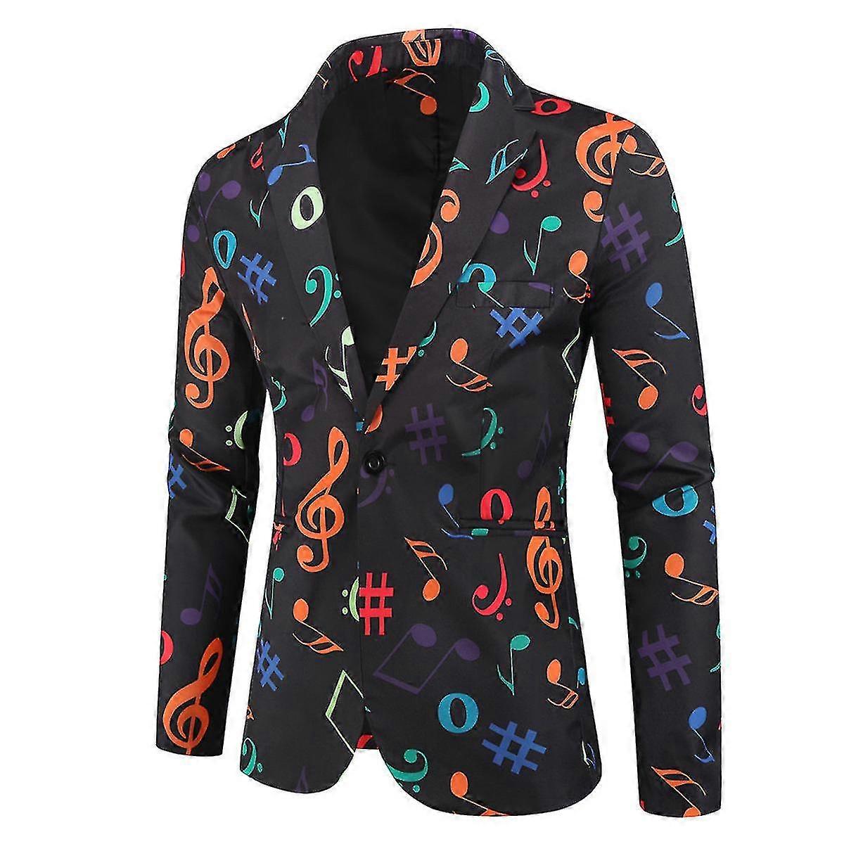 Mens Casual Note Printing Slim Nightclub Jacket