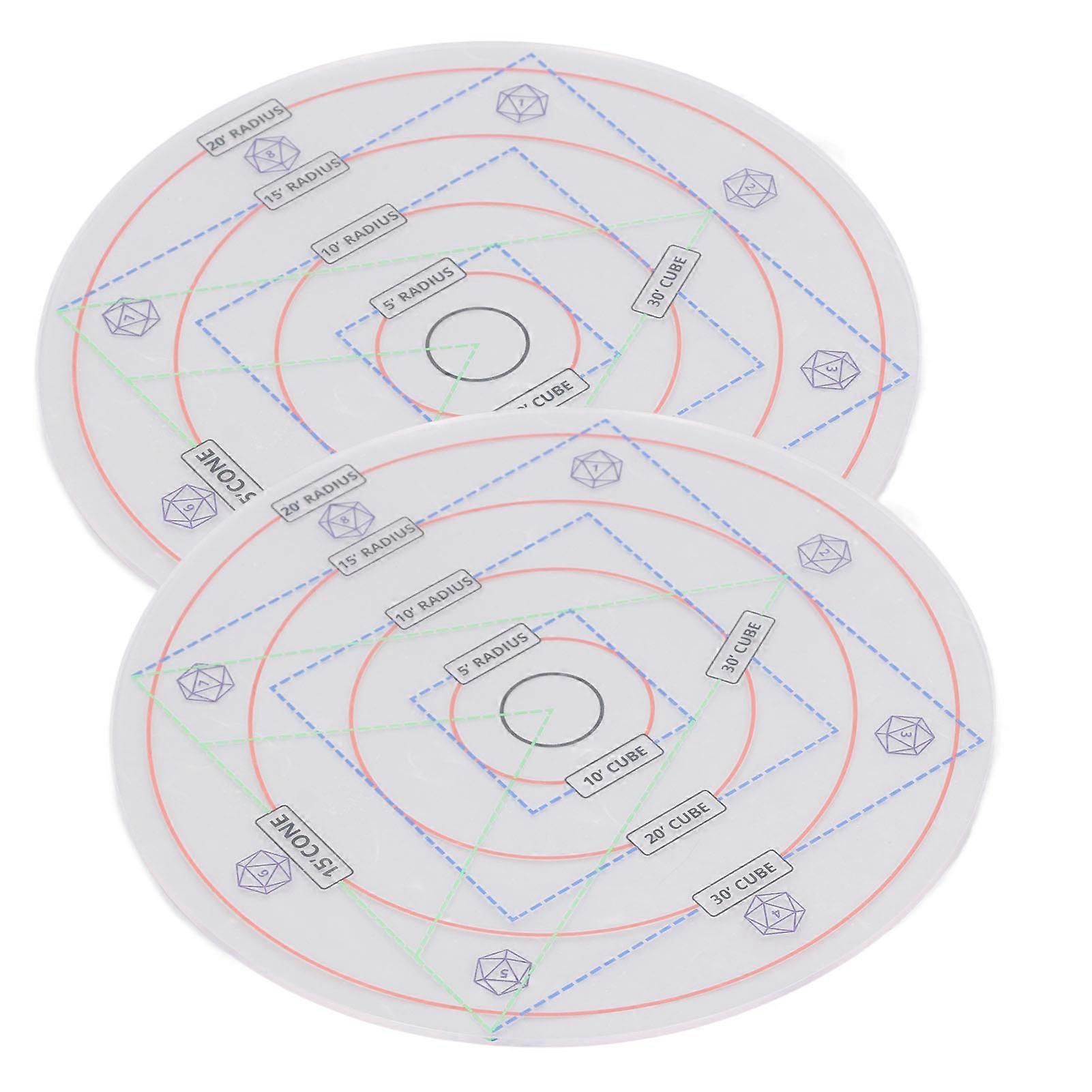 RPG Game Damage Template Visualize Round Acrylic Board 20ft 15ft 10ft 5ft Radius 2pcs Set