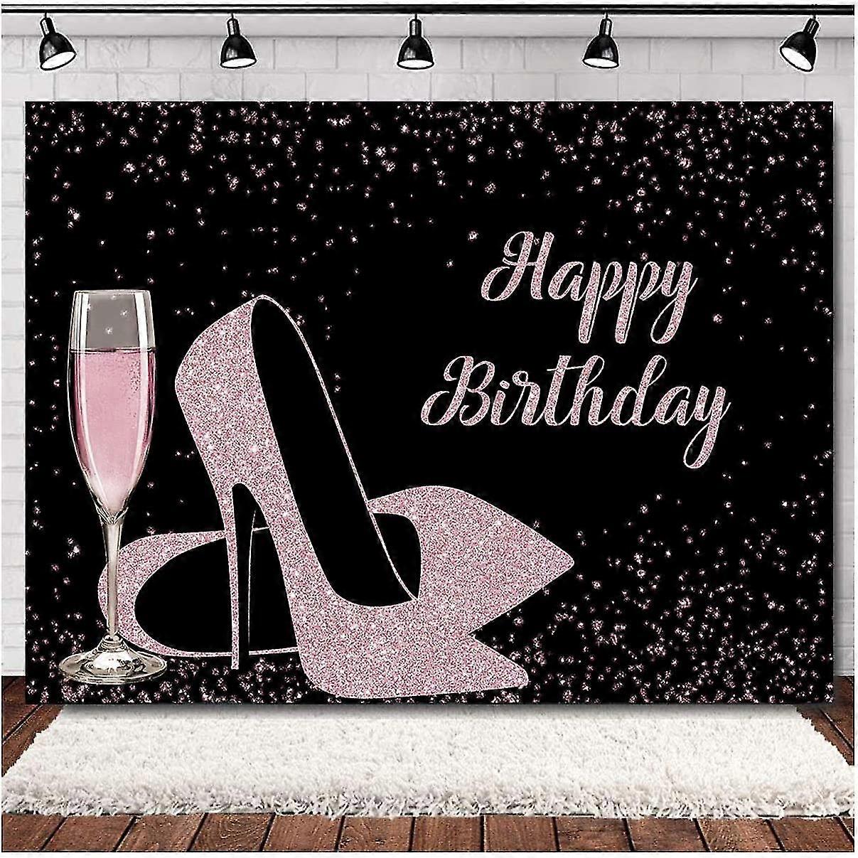 Runder Fotohintergrund 'Happy Birthday', 2,3 M – Mit High Heels, Goldballons, Für Mädchen-Party
