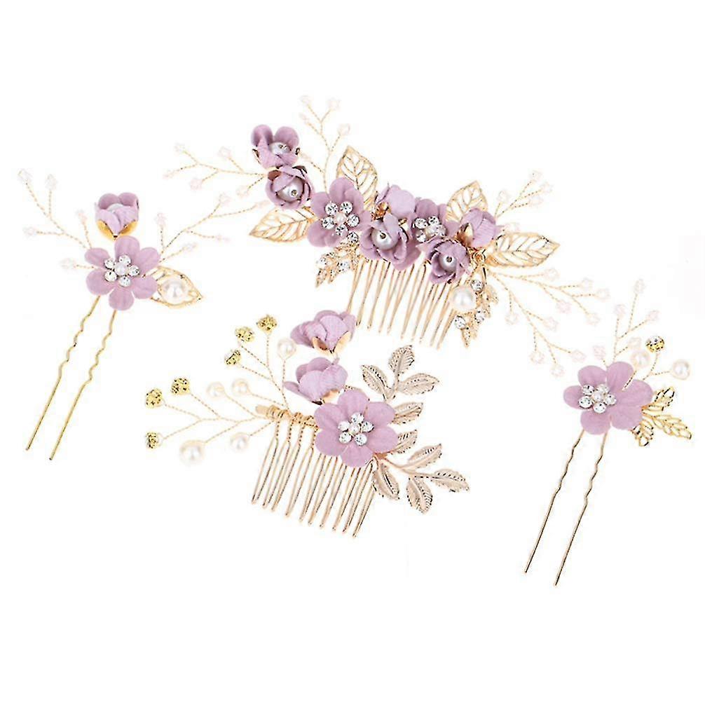 Perles Fleur Tête Pin Casque (Violet)