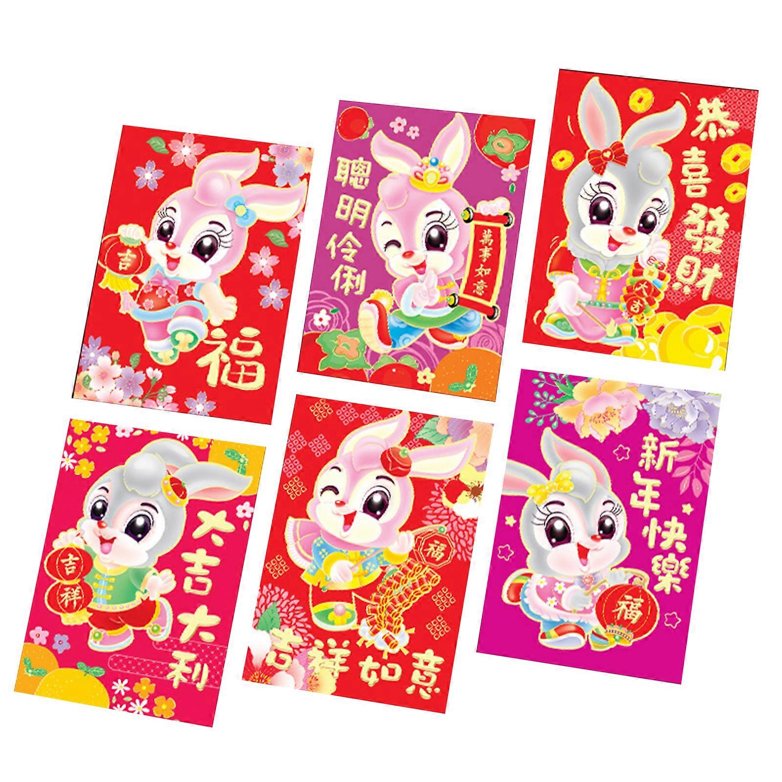 2023 6pcs Rabbit Cartoon Red Envelopes emboss foil stamping Red Envelopes express good wishes