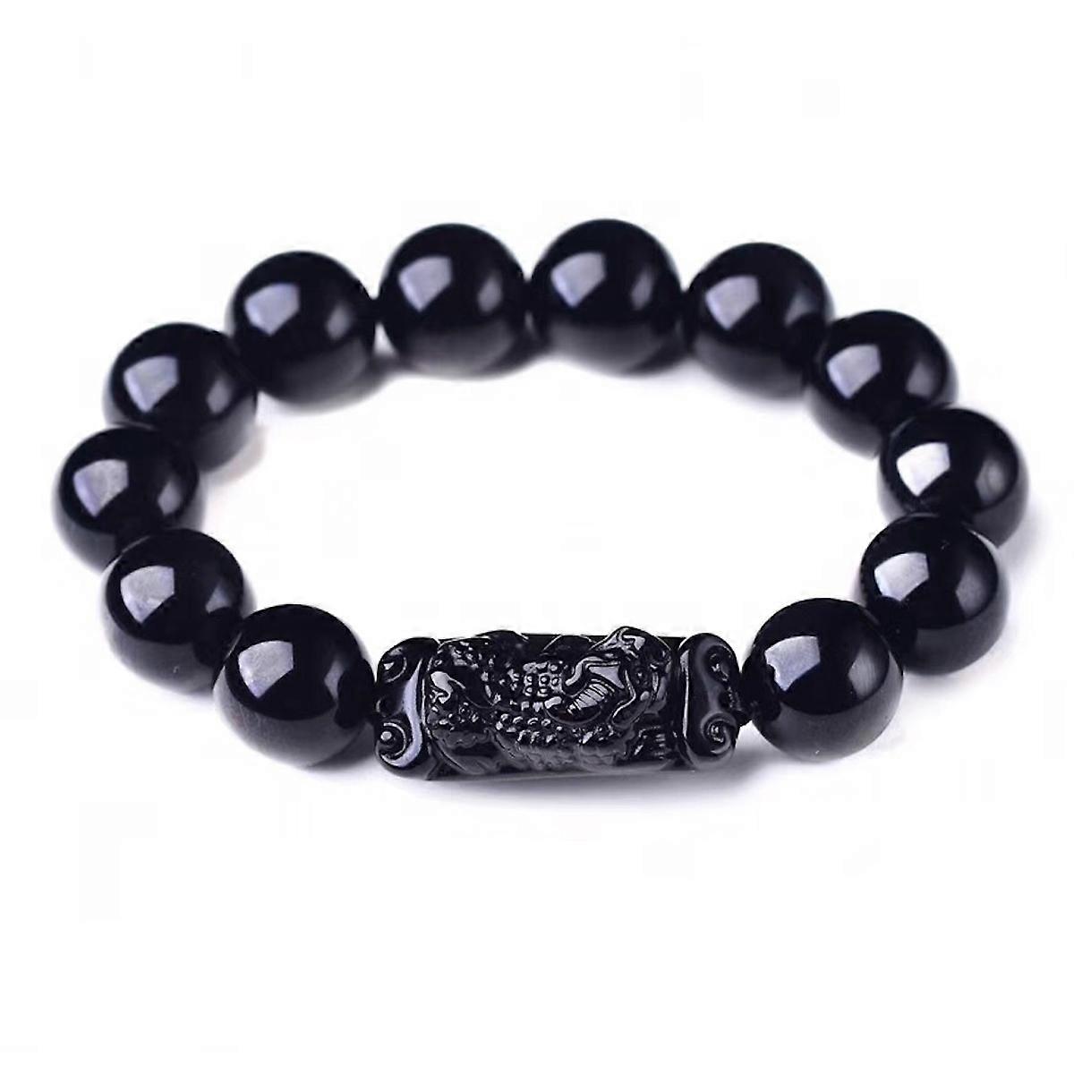 ジュエリーブレスレットナチュラルブラック黒曜石ブレイブフォースビーズバングル伸縮性10mm