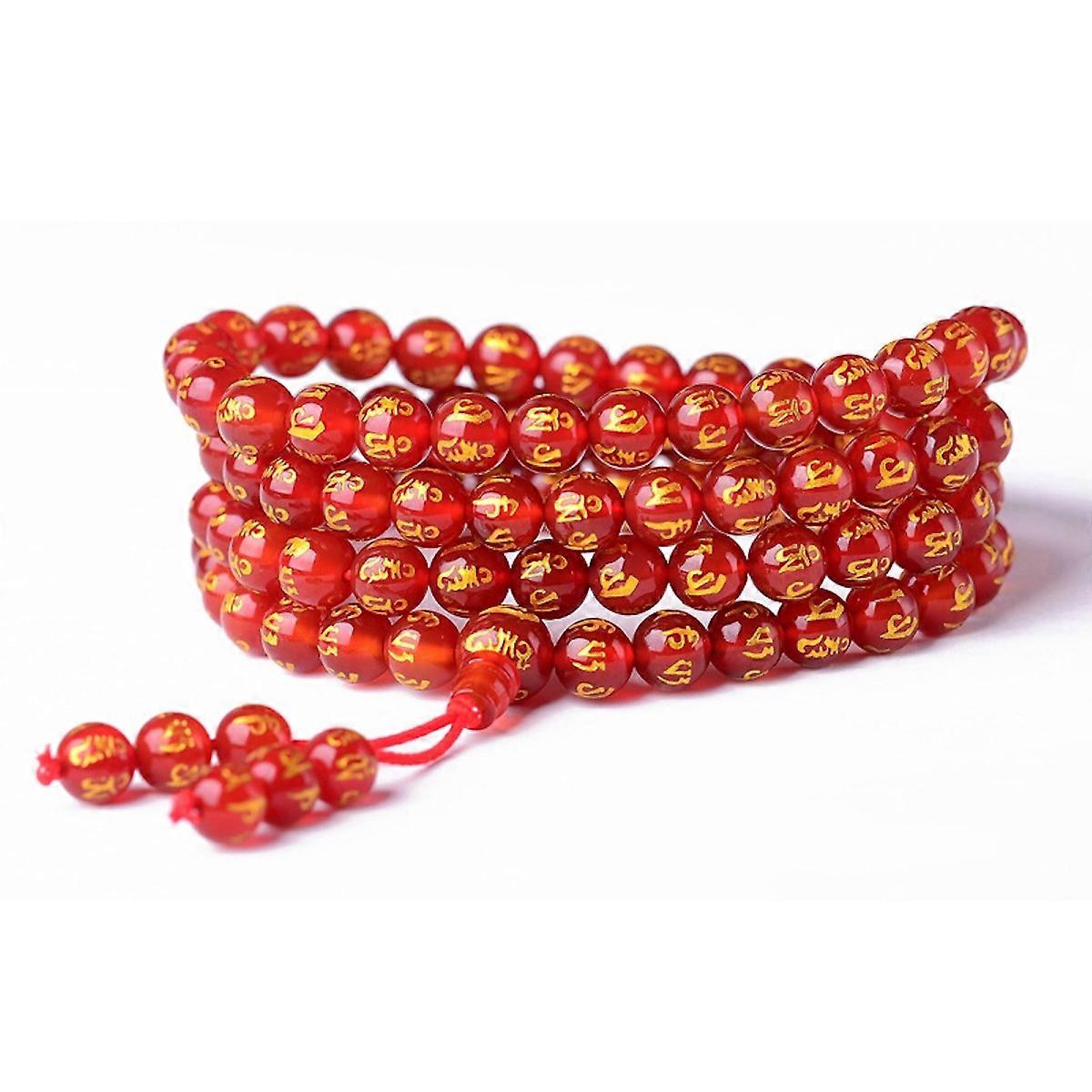 Natural Red Agate Luck Bracelet 108 Buddhist Prayer Mala Beads Bracelet Necklace Semi Precious Gemstone