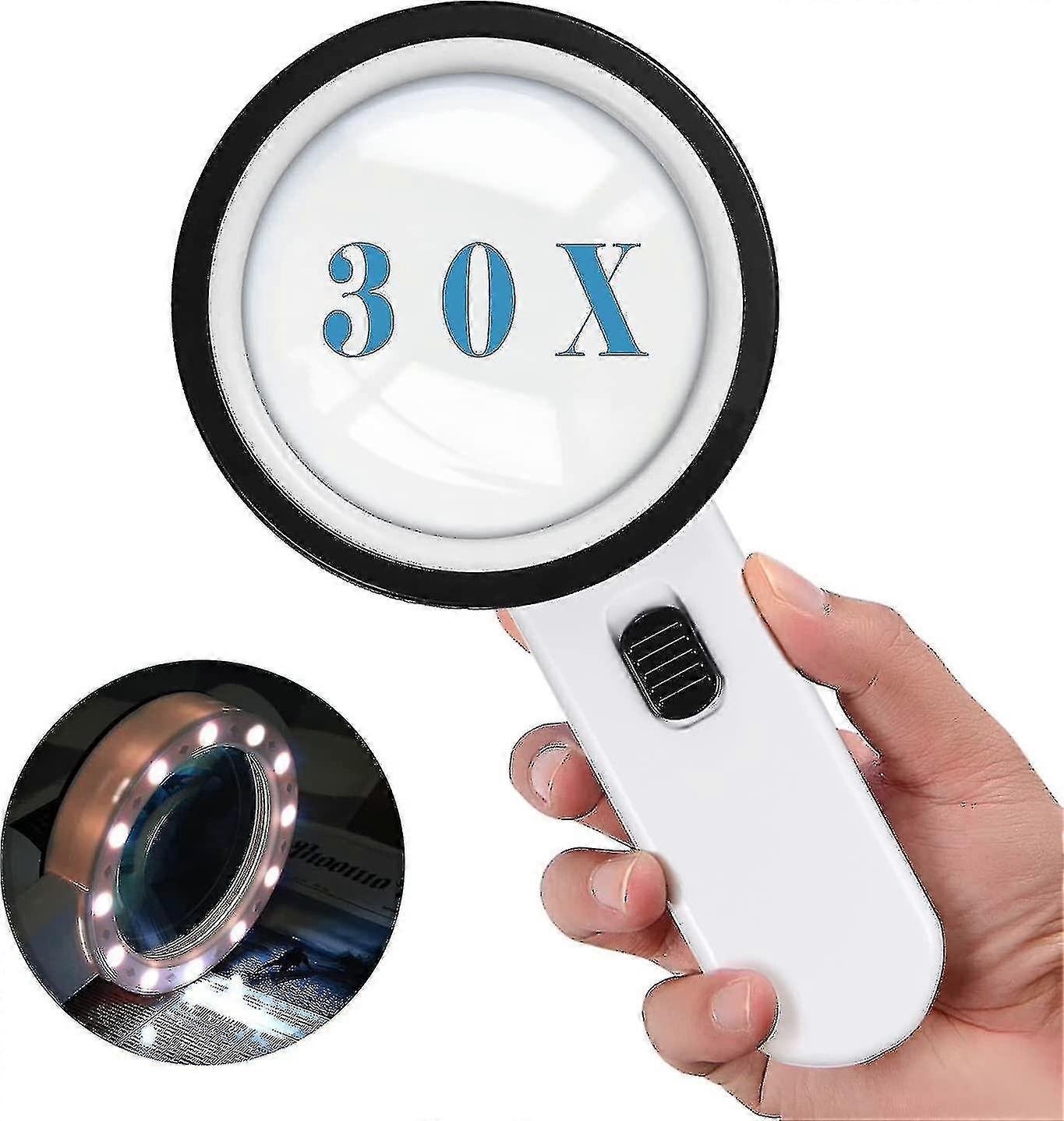Illuminated Magnifying Glass,magnifying Glass With Light, 30x Handheld Large Magnifying Glass 12 Led Magnifier