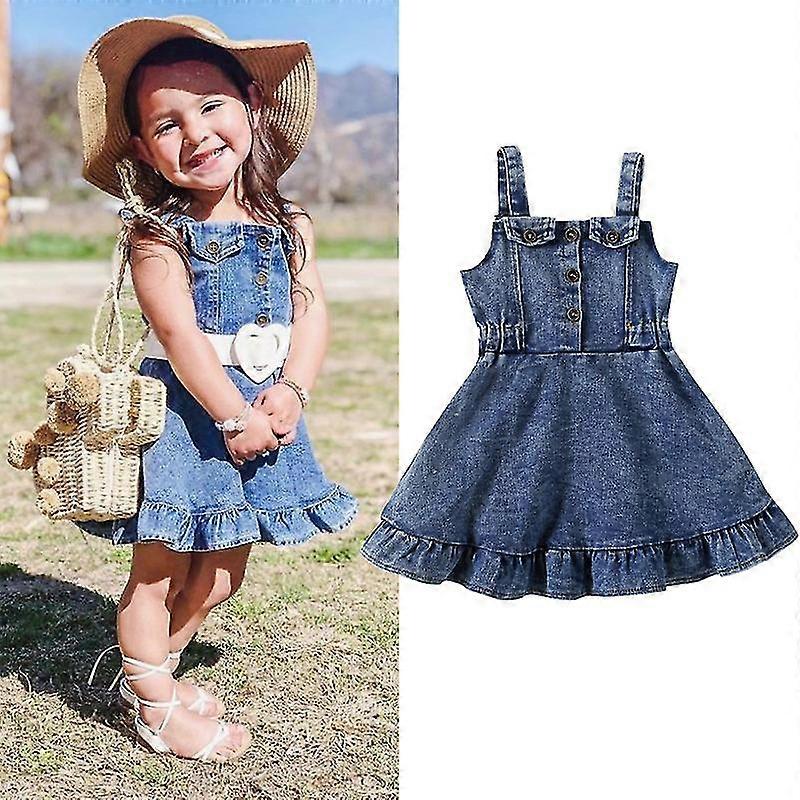 Børn Baby Pige Fall Denim Flæse Sele Nederdel Patchwork