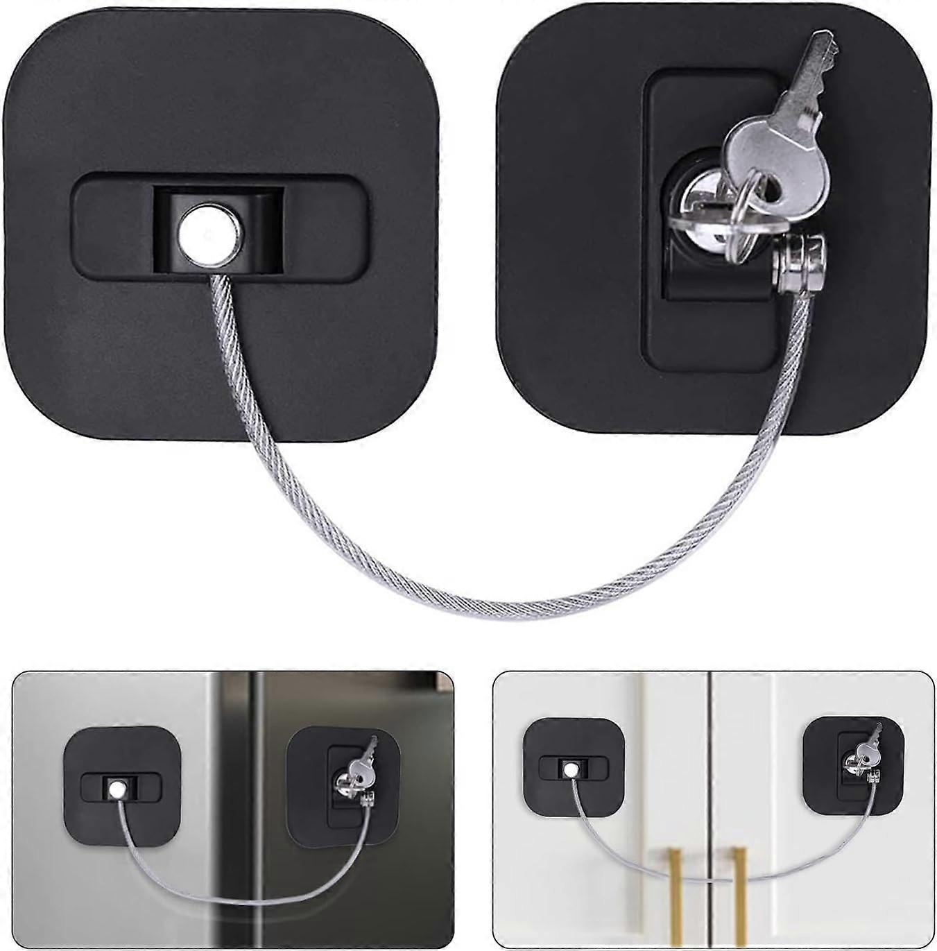 1 Pack Refrigerator Lock Self Adhesive Window Lock with Key Pet Window Restraint No Drilling Cable Lock for File Drawer Lock