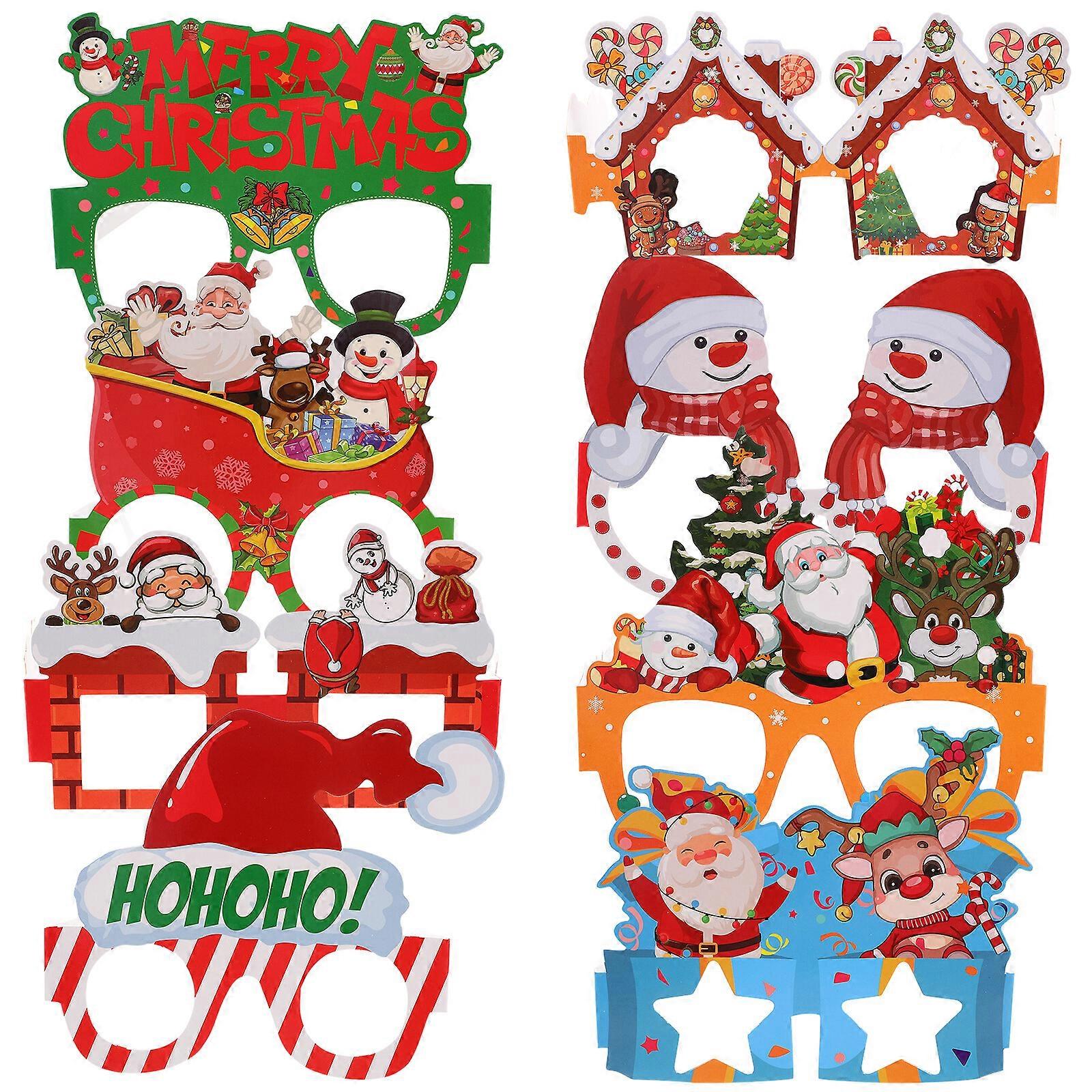 8Pcs Christmas Paper Glasses Party Glasses Frames Xmas Decoration
