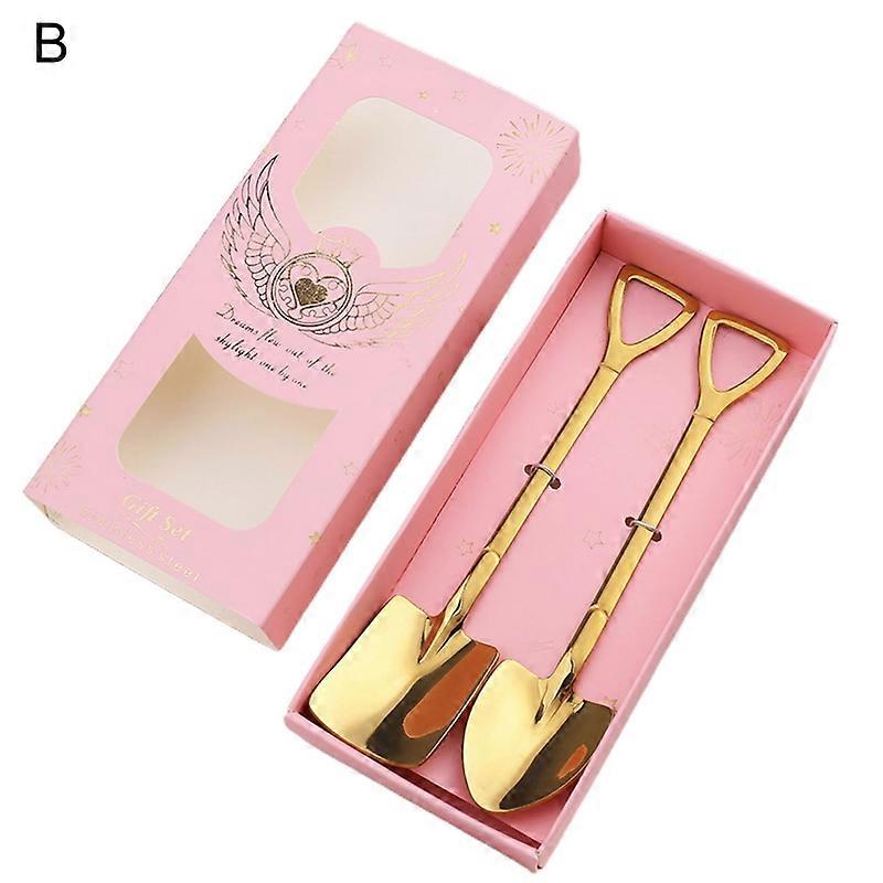 2Pcs Shovel Spoon Cute Round Edge Multi-function Novelty Stainless Steel Ice Cream Dessert Spoon for Party