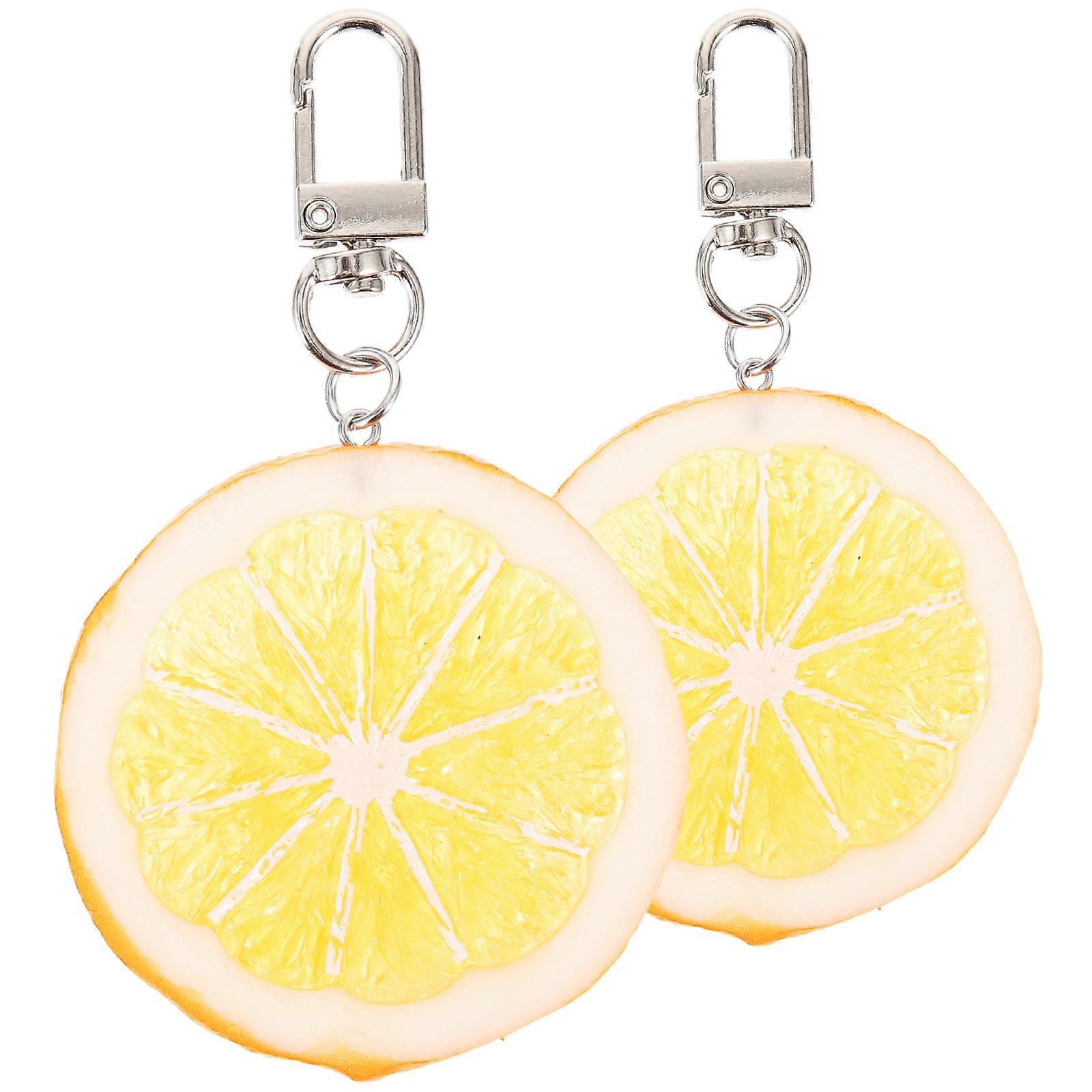 2pcs Fruit Design Keychains Key Pendants Lemon-shaped Keychains Backpack Bag Pendants