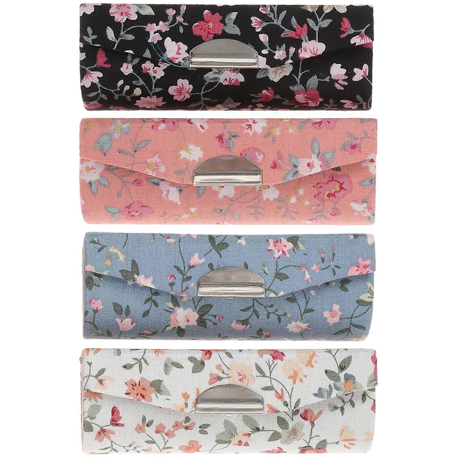 4 قطع التطريز أحمر الشفاه مستحضرات التجميل تخزين مربع حامل ملمع الشفاه ماكياج تنظيم حقيبة (أسود / أبيض / أزرق / وردي)