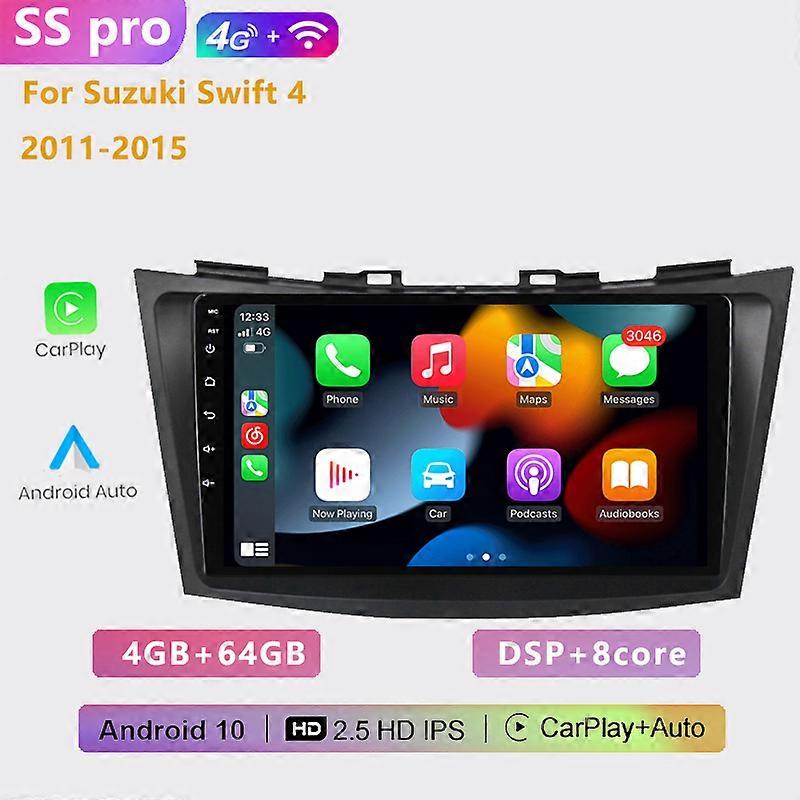 2 DIN 4G+64G android car radio multimedia player BT carplay auto GPS navigation For Suzuki Swift 2011 2012 2013 2014-2015