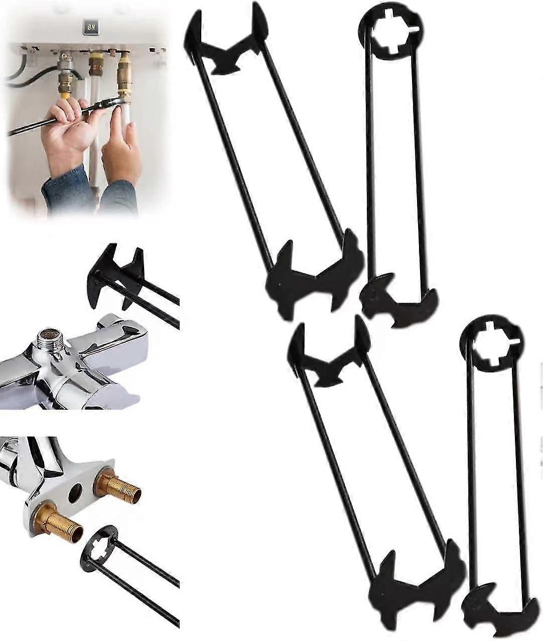 Basin Wrench, Sink Wrench Set 7 Sizes Universal Under Sink Plumbers Wrench Multifunctional Carbon Steel Faucet Wrench, Four-claw Hexagon Wrench