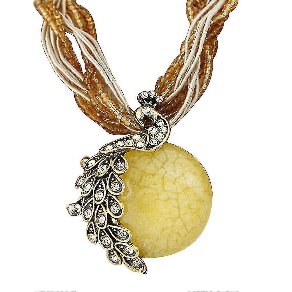 Bohem Kadın Rhinestone Kakma Tavus Kuşu Yuvarlak Sahte Opal Kolye Kolye Hediye