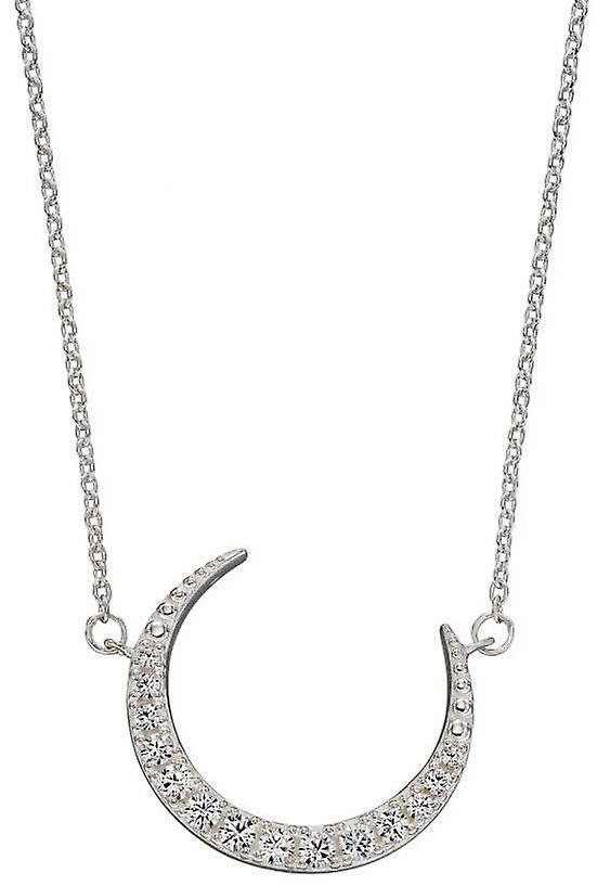 Beginnings Crescent Moon Cubic Zirconia Necklace - Silver