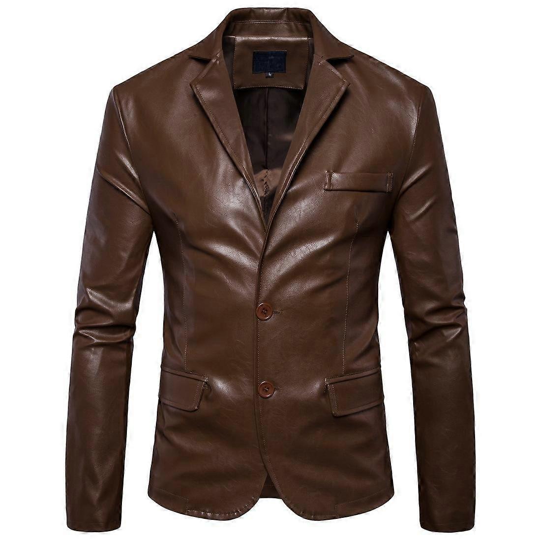 Mens Slim Fit Leather Blazer Motorcycle Jacket